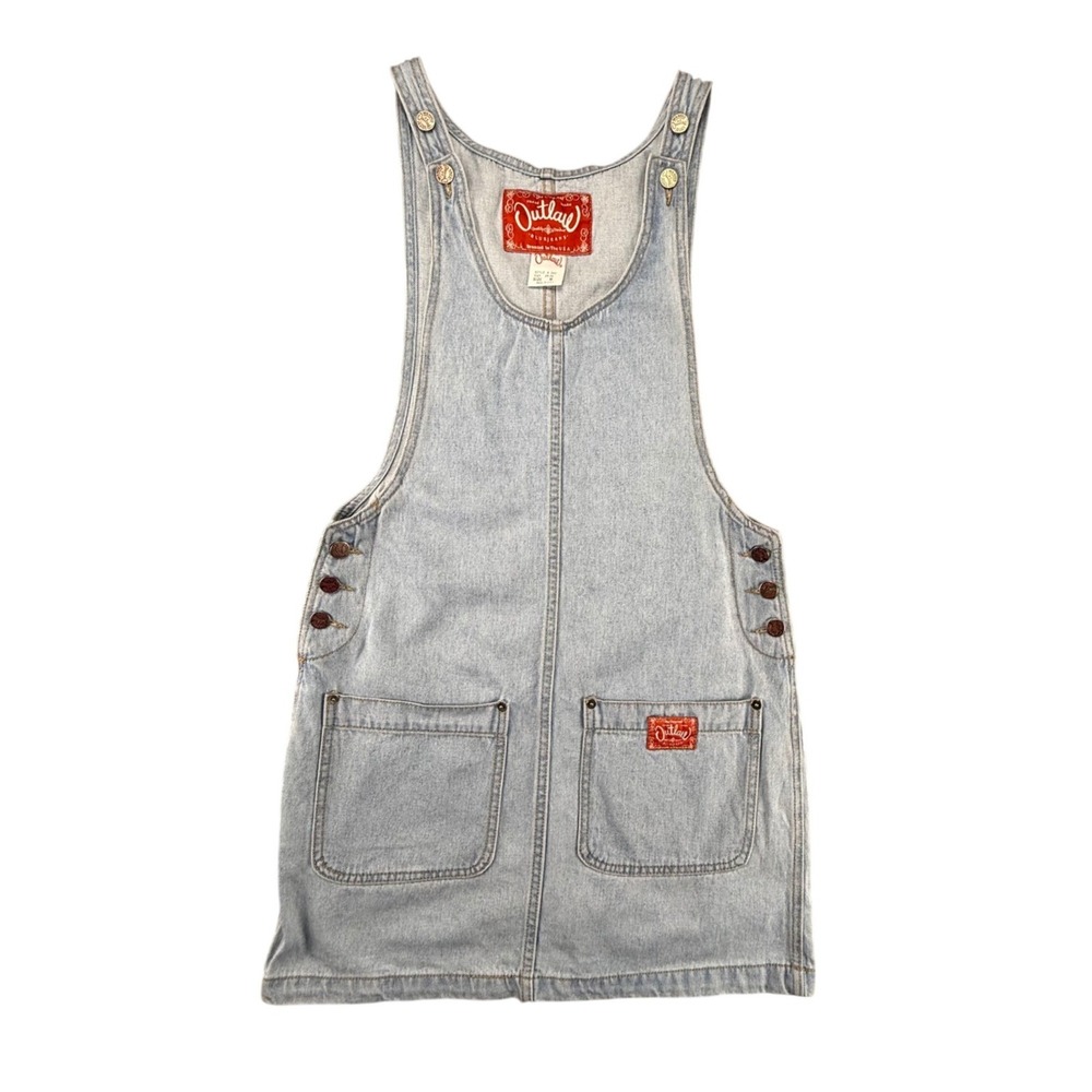 Vintage Outlaw Bluejeans Denim Pinafore Dress Light Wash Size M Made in USA 90's